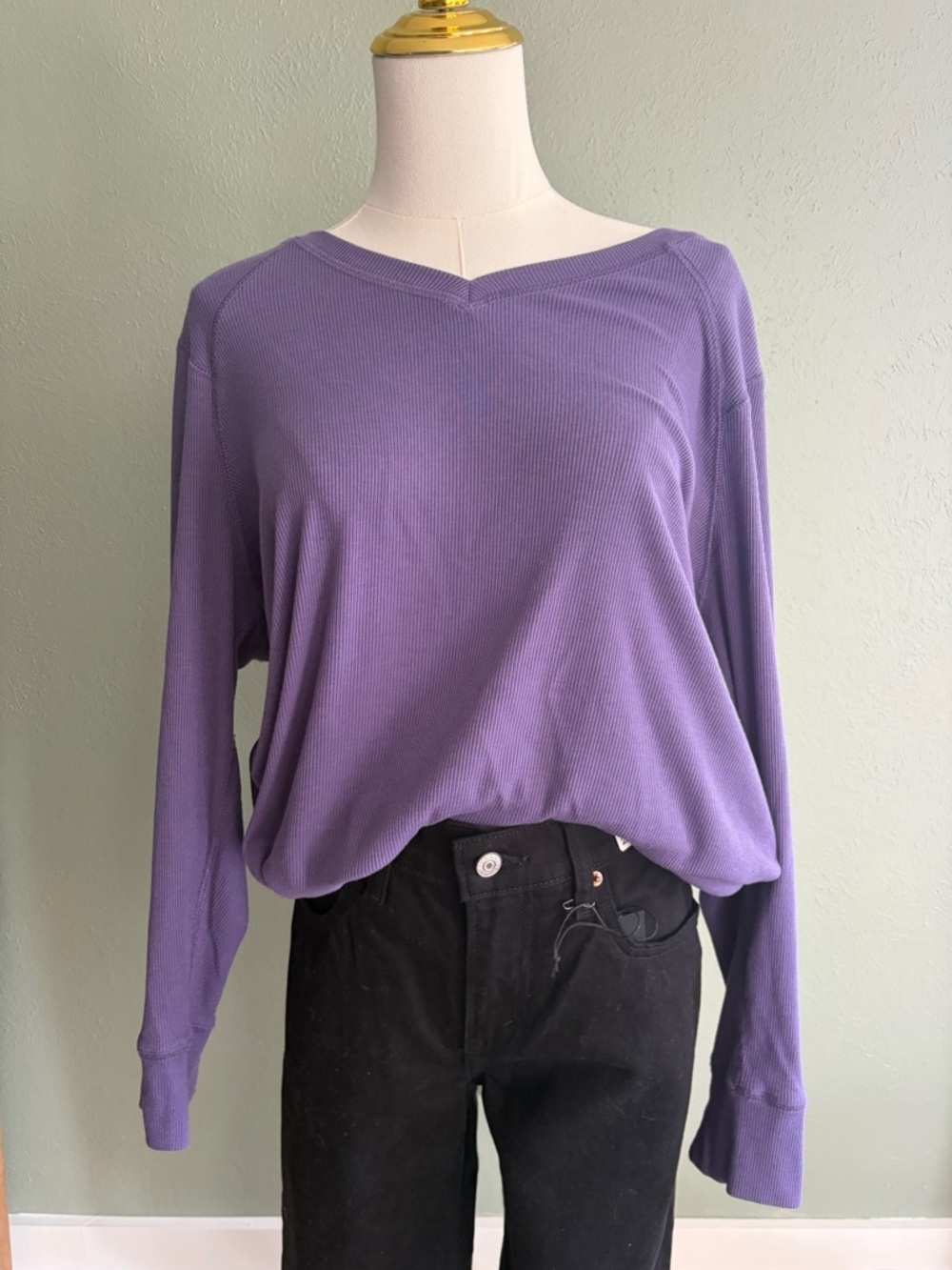 Cozy Women's purple Long-Sleeve V-Neck Ribbed Tee size 1 X